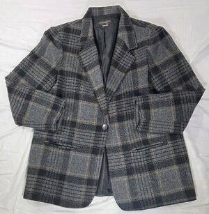 Requirements Black and Gray Plaid Wool Blend Blazer